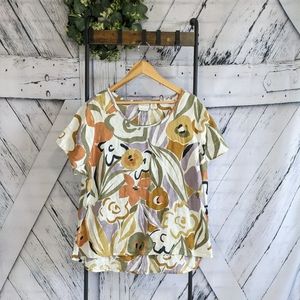 RACHEL ZOE Linen Short Sleeve Blouse Shirt